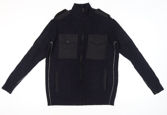 TOD HARVEY Men's Black L Full Zip Cotton Army Style Jumper