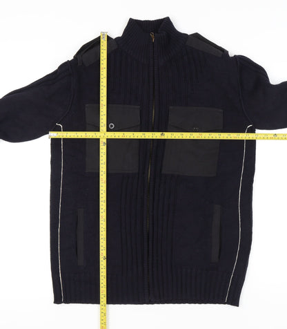 TOD HARVEY Men's Black L Full Zip Cotton Army Style Jumper