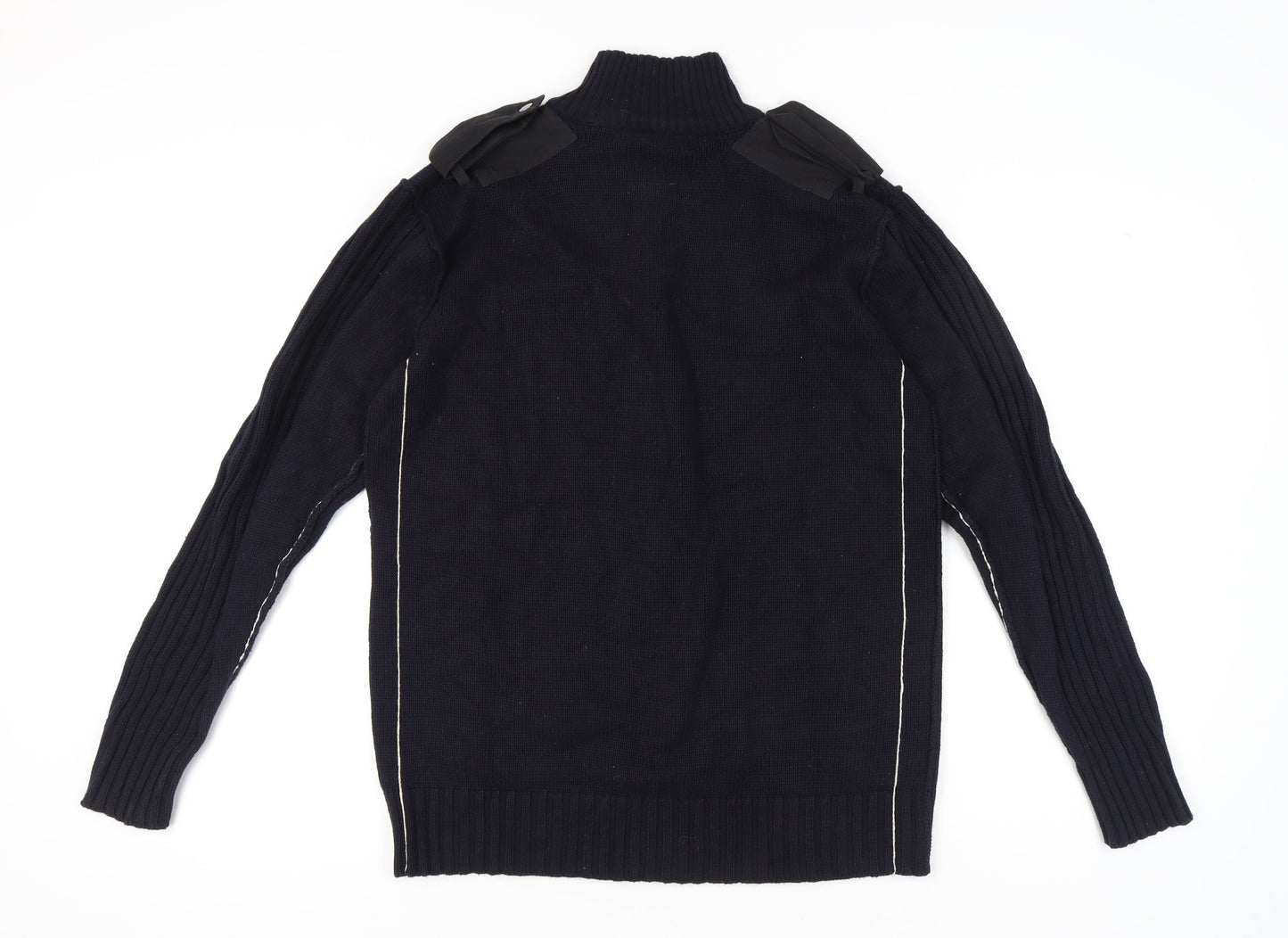 TOD HARVEY Men's Black L Full Zip Cotton Army Style Jumper