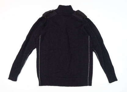 TOD HARVEY Men's Black L Full Zip Cotton Army Style Jumper