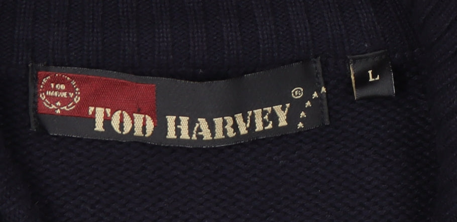 TOD HARVEY Men's Black L Full Zip Cotton Army Style Jumper