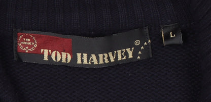 TOD HARVEY Men's Black L Full Zip Cotton Army Style Jumper