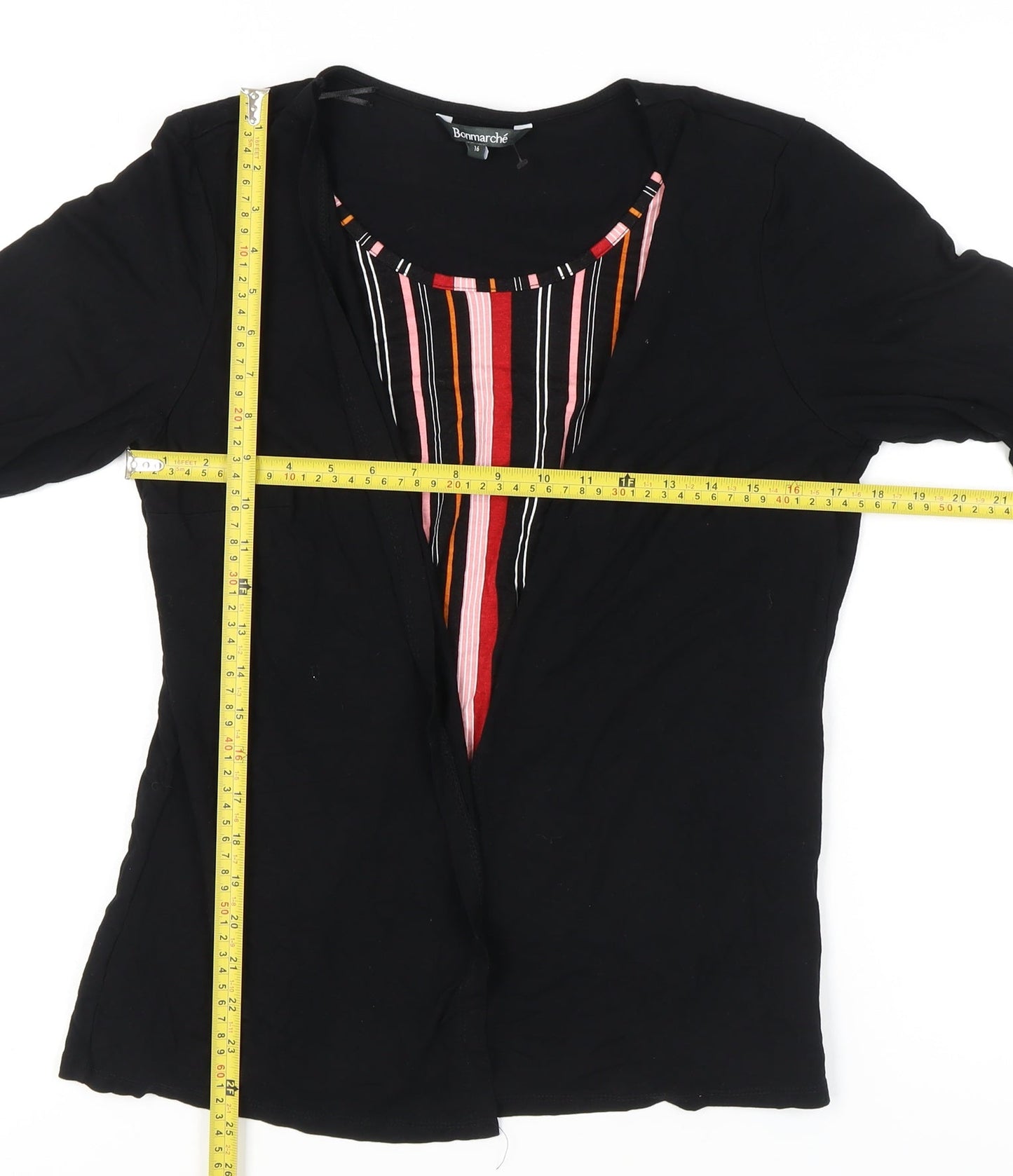 Bonmarché Women's Black Tunic Blouse Size 16 3/4 Sleeve Scoop Neck