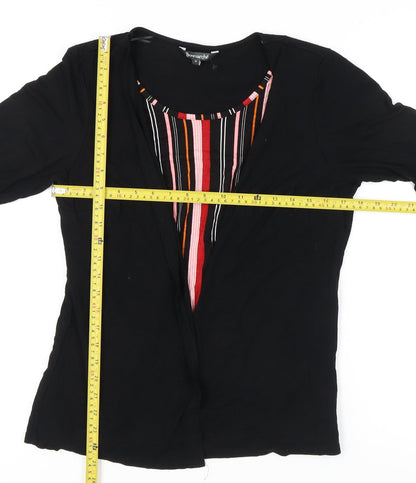 Bonmarché Women's Black Tunic Blouse Size 16 3/4 Sleeve Scoop Neck