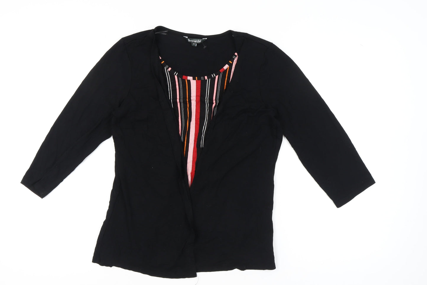 Bonmarché Women's Black Tunic Blouse Size 16 3/4 Sleeve Scoop Neck