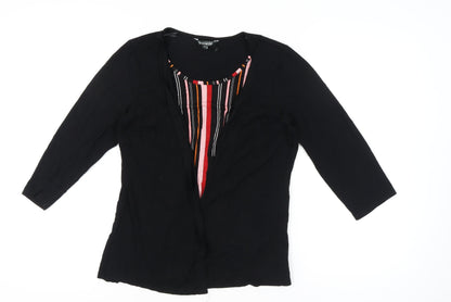 Bonmarché Women's Black Tunic Blouse Size 16 3/4 Sleeve Scoop Neck