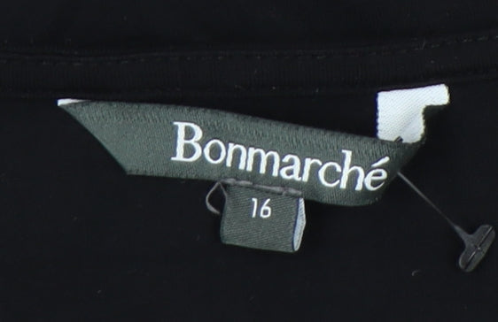 Bonmarché Women's Black Tunic Blouse Size 16 3/4 Sleeve Scoop Neck