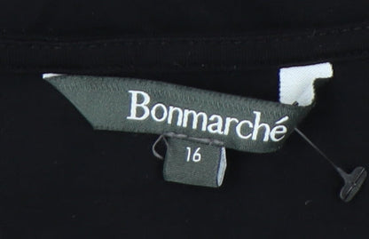 Bonmarché Women's Black Tunic Blouse Size 16 3/4 Sleeve Scoop Neck