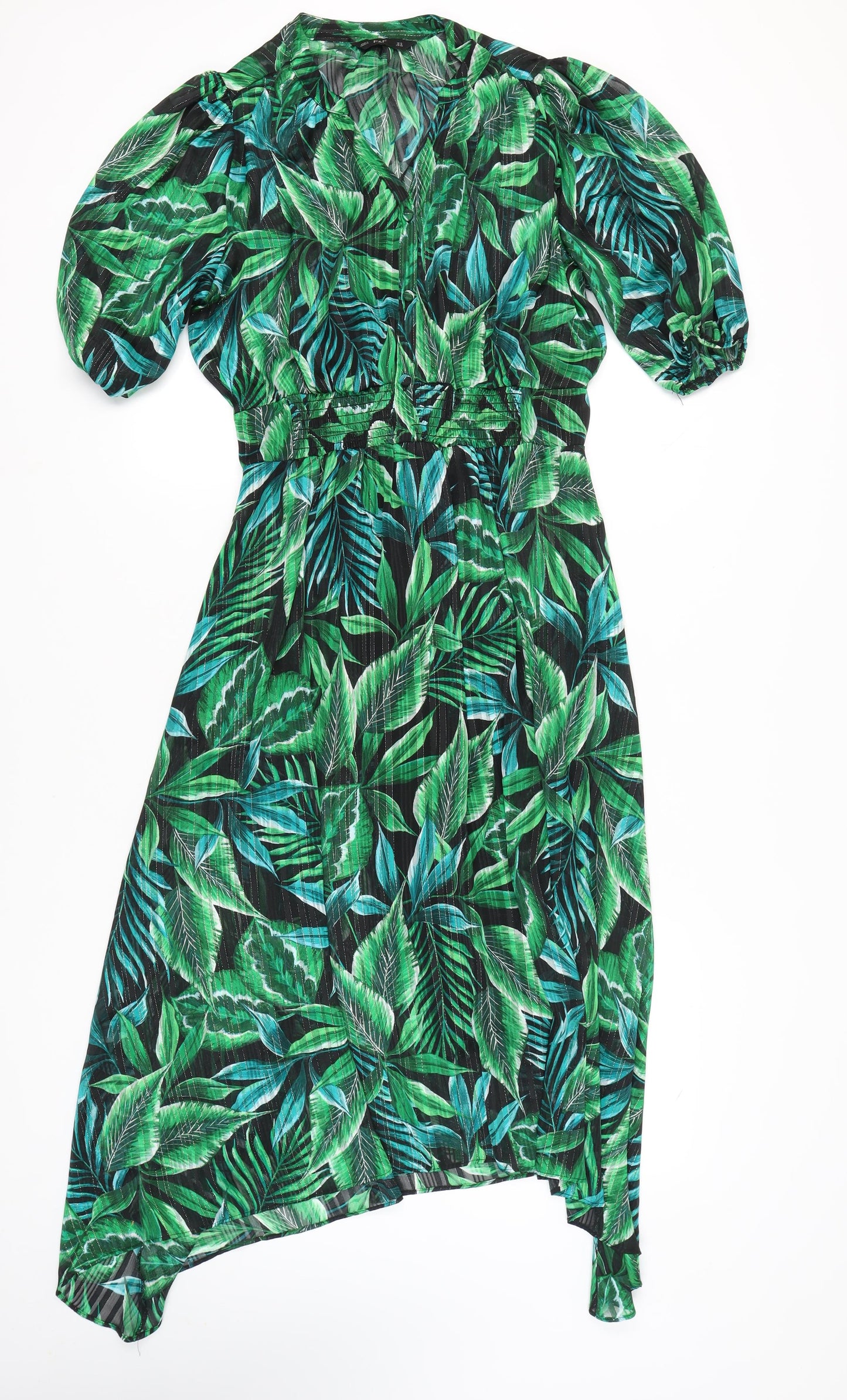 F&F Women’s Tropical Leaf Print Asymmetric Dress UK 14