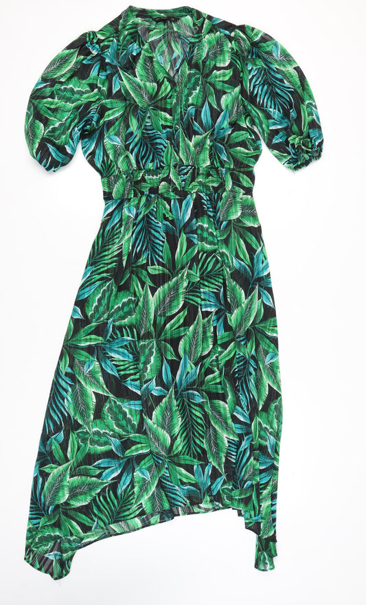 F&F Women’s Tropical Leaf Print Asymmetric Dress UK 14