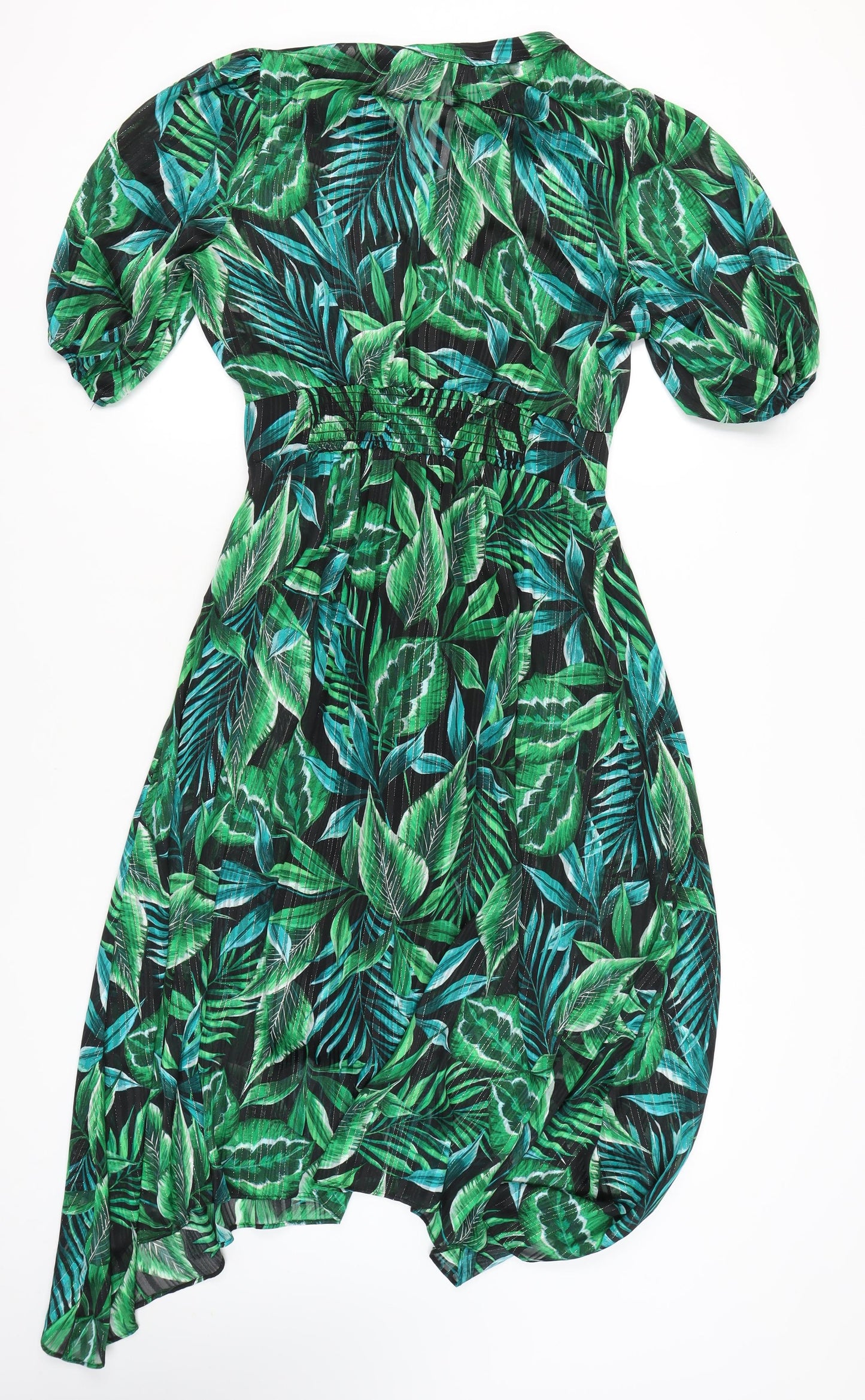 F&F Women’s Tropical Leaf Print Asymmetric Dress UK 14