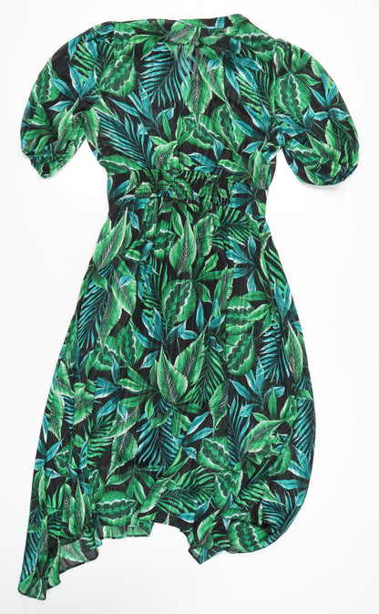 F&F Women’s Tropical Leaf Print Asymmetric Dress UK 14