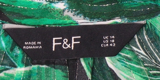 F&F Women’s Tropical Leaf Print Asymmetric Dress UK 14