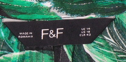 F&F Women’s Tropical Leaf Print Asymmetric Dress UK 14