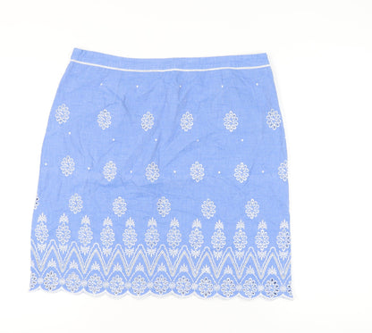Laura Ashley Women’s Blue Embroidered Cotton Knee Length Skirt Size 16