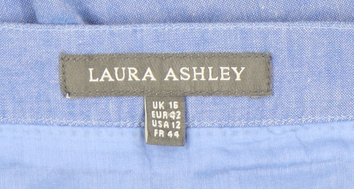 Laura Ashley Women’s Blue Embroidered Cotton Knee Length Skirt Size 16