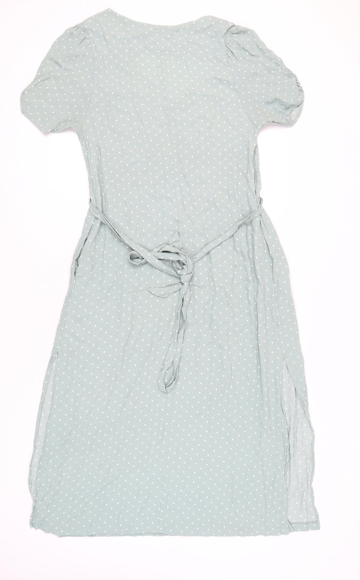 H&M Women Green Polka Dot Midi Wrap Dress Size 8 Short Sleeve
