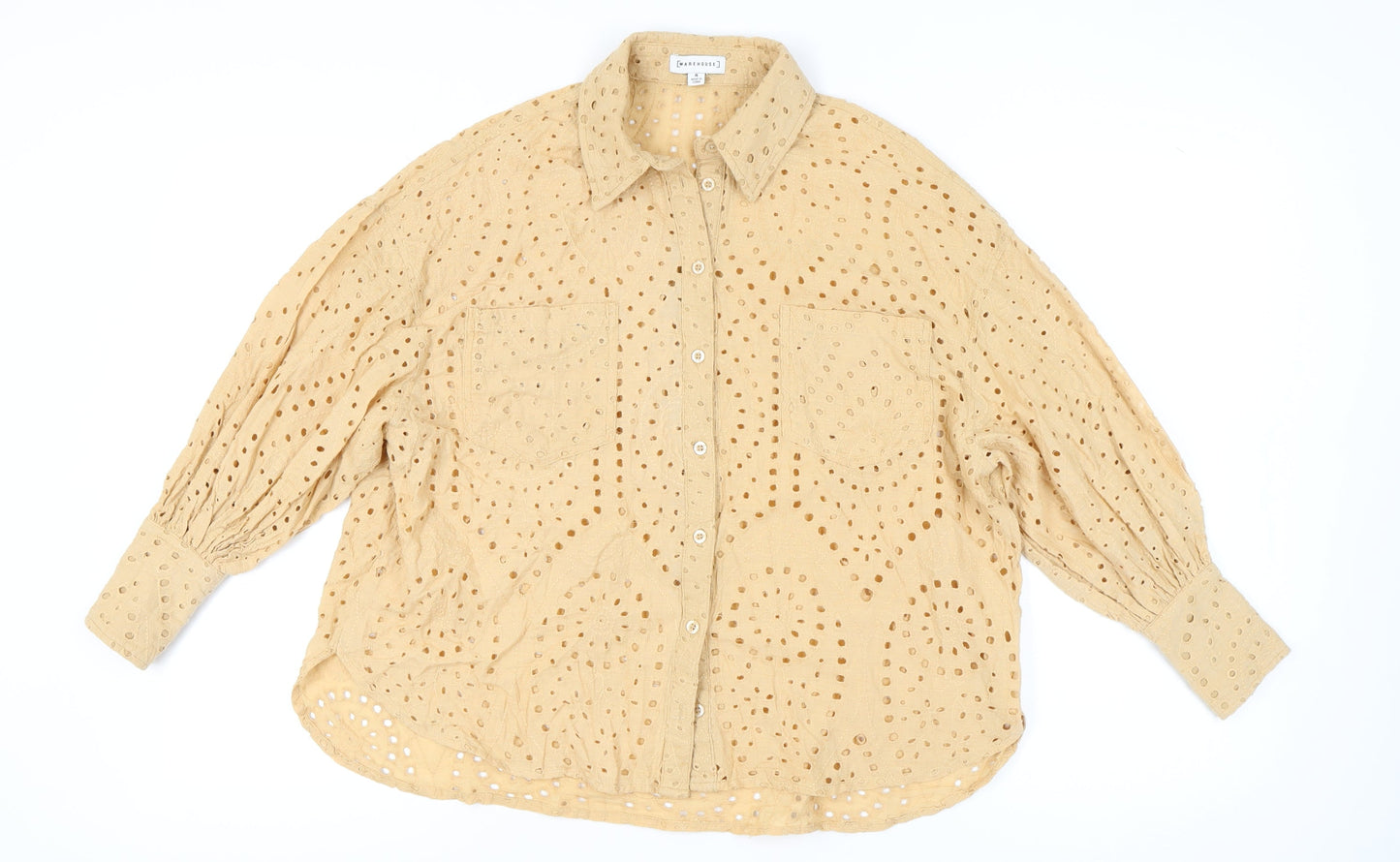 Womens UK Size 8 Warehouse Beige Basic Button-Up