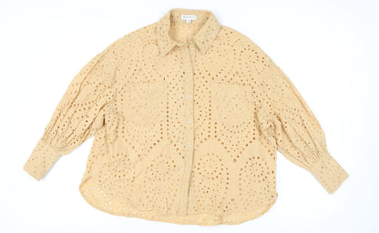 Womens UK Size 8 Warehouse Beige Basic Button-Up