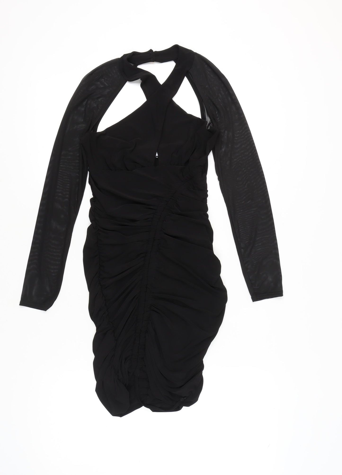 Club L London Women’s Black Size 12 Bodycon Ruched Halter Mini Dress