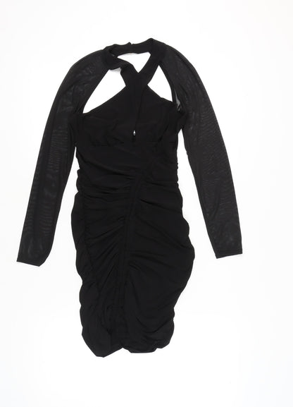 Club L London Women’s Black Size 12 Bodycon Ruched Halter Mini Dress