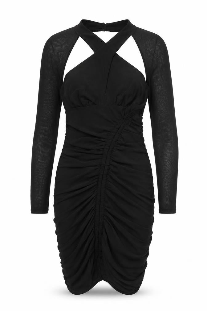 Club L London Women’s Black Size 12 Bodycon Ruched Halter Mini Dress