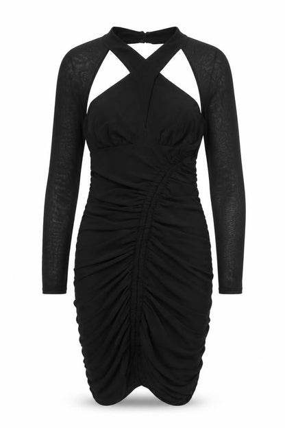 Club L London Women’s Black Size 12 Bodycon Ruched Halter Mini Dress