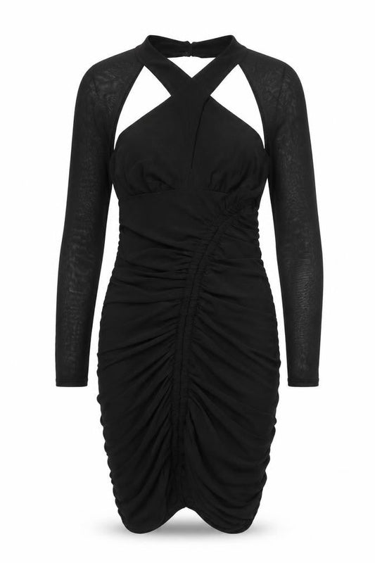 Club L London Women’s Black Size 12 Bodycon Ruched Halter Mini Dress