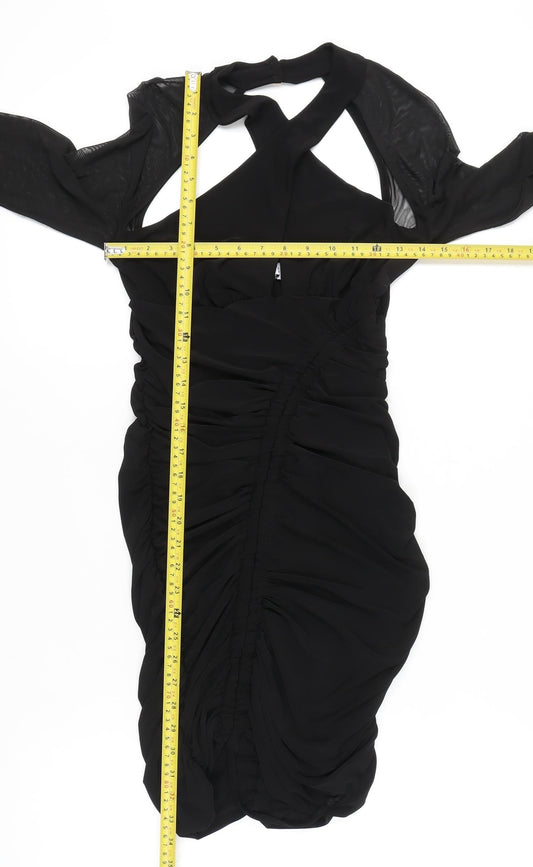 Club L London Women’s Black Size 12 Bodycon Ruched Halter Mini Dress