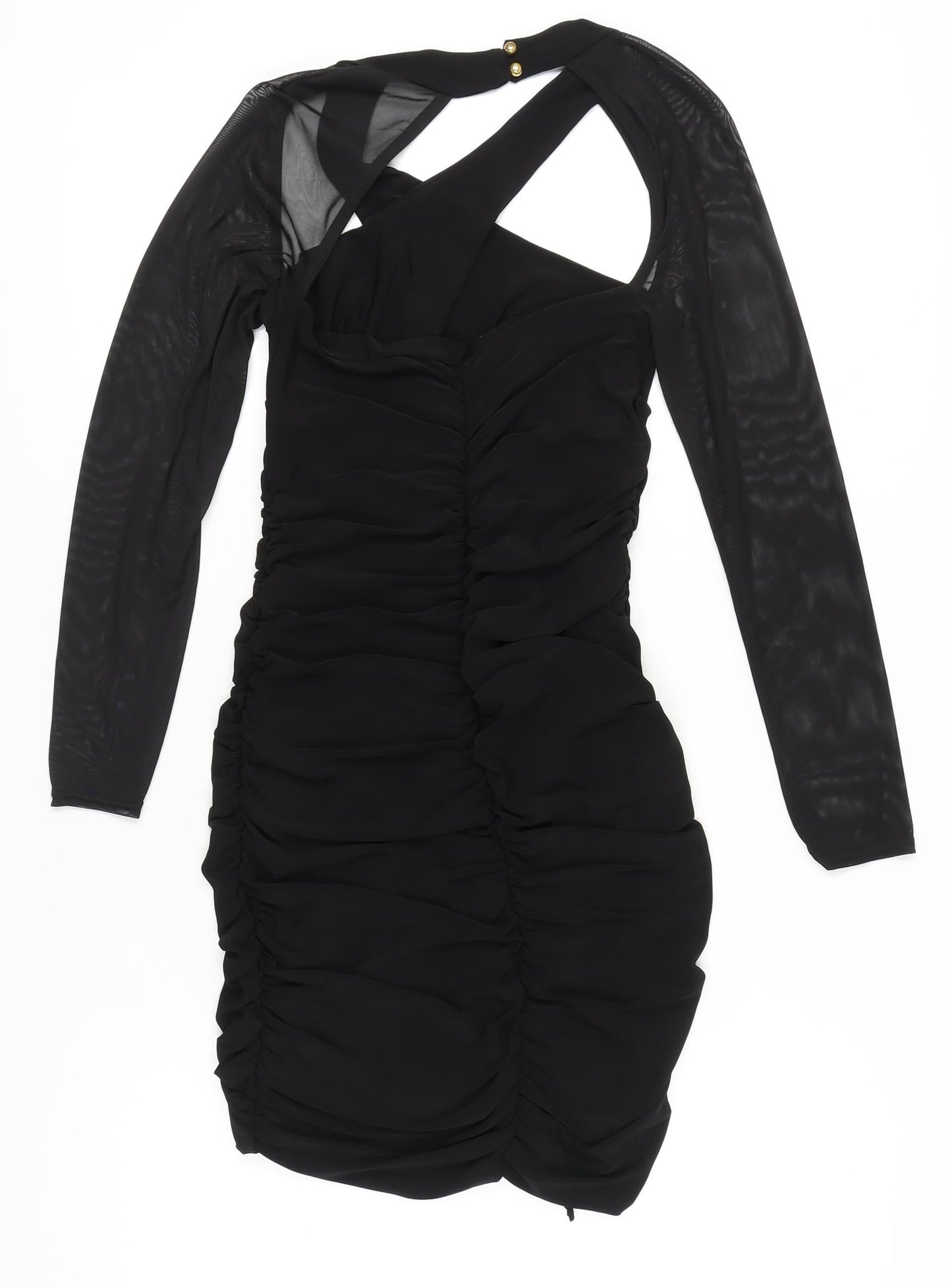 Club L London Women’s Black Size 12 Bodycon Ruched Halter Mini Dress