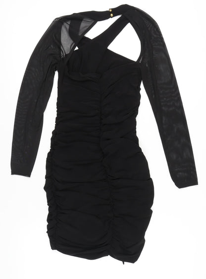 Club L London Women’s Black Size 12 Bodycon Ruched Halter Mini Dress