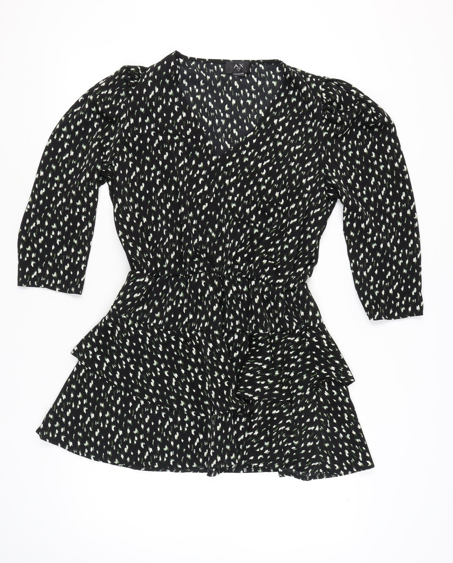 AX Paris Women’s Black Abstract Ruffle Wrap Dress Size 14