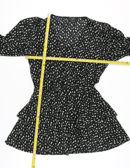 AX Paris Women’s Black Abstract Ruffle Wrap Dress Size 14