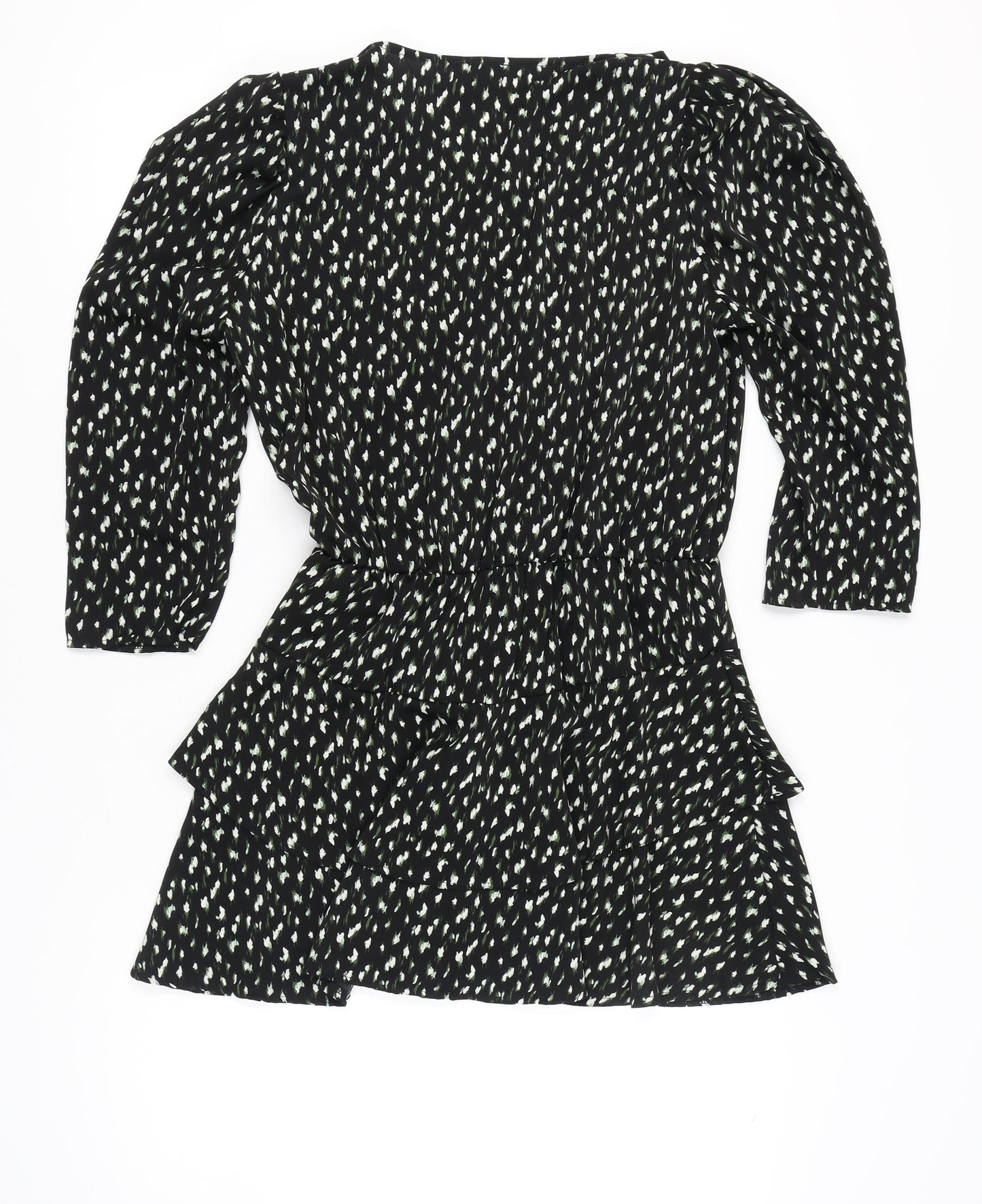 AX Paris Women’s Black Abstract Ruffle Wrap Dress Size 14