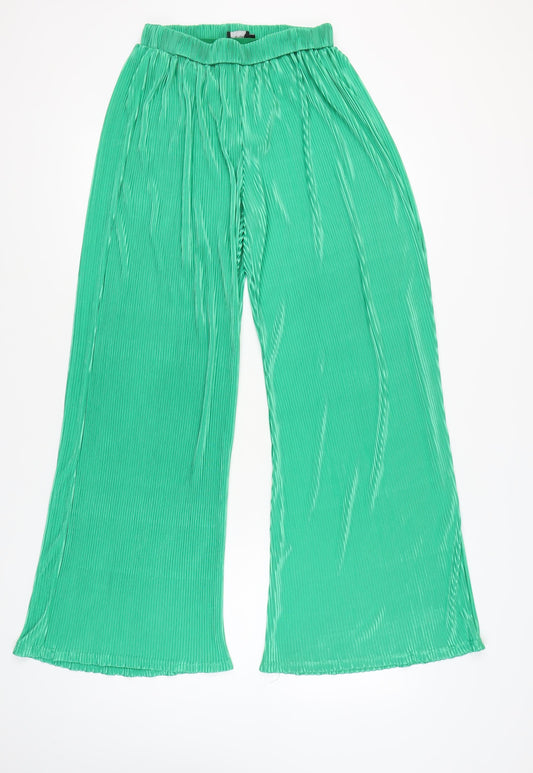 Womens UK Size 12 PRETTYLITTLETHING Regular Fit Wide-Leg Green Trousers