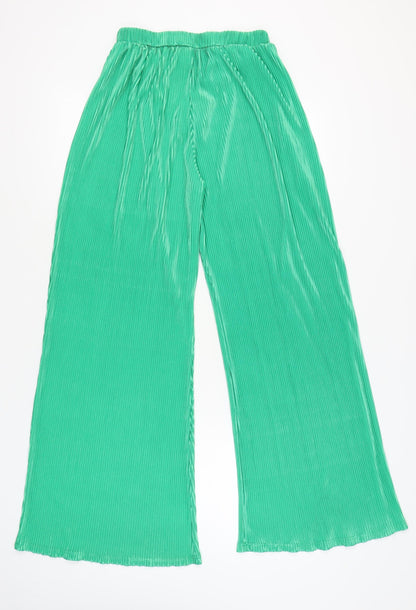 Womens UK Size 12 PRETTYLITTLETHING Regular Fit Wide-Leg Green Trousers