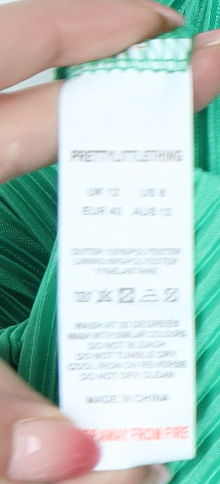 Womens UK Size 12 PRETTYLITTLETHING Regular Fit Wide-Leg Green Trousers