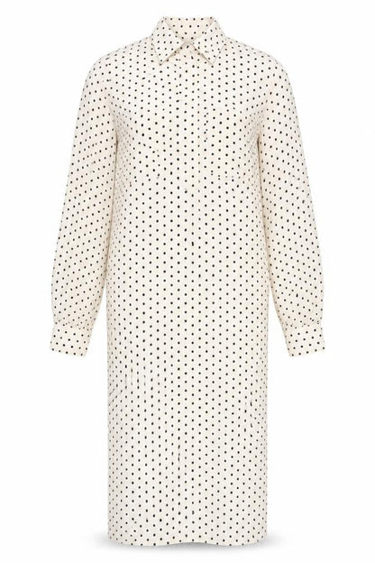 H&M Women’s Beige Polka Dot Collared Long Sleeve Shirt Dress XS