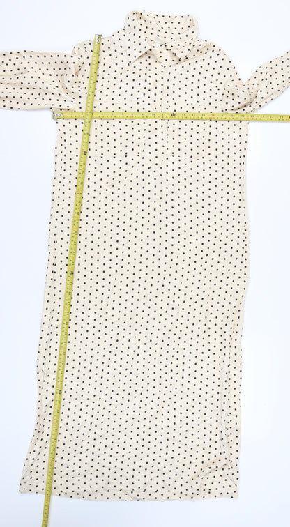 H&M Women’s Beige Polka Dot Collared Long Sleeve Shirt Dress XS