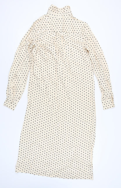 H&M Women’s Beige Polka Dot Collared Long Sleeve Shirt Dress XS