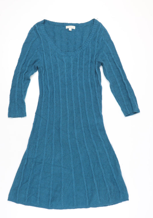 Monsoon Women’s Blue Knit A-Line Dress S Knee Length 3/4 Sleeve