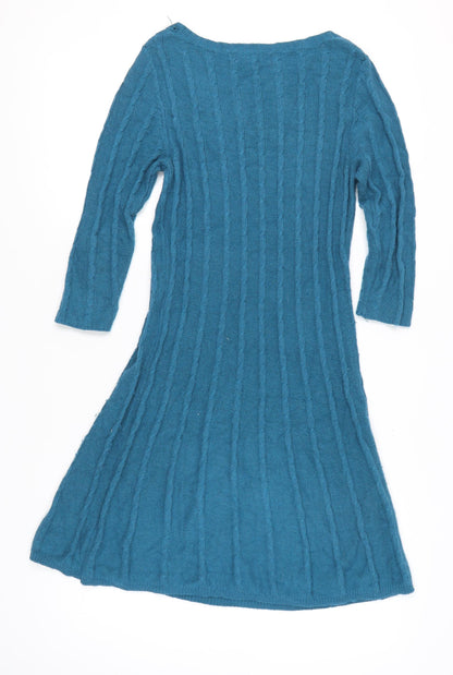 Monsoon Women’s Blue Knit A-Line Dress S Knee Length 3/4 Sleeve
