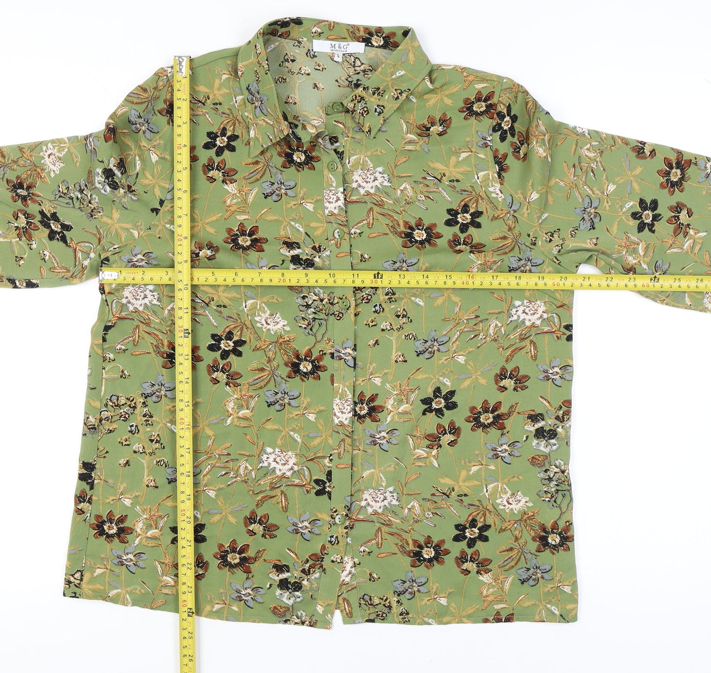 M&G Monogram Women’s Green Floral Long Sleeve Button-Up Shirt L