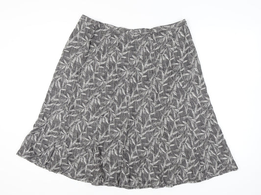 Marks and Spencer Women’s Grey Floral Linen A-Line Skirt Size 20
