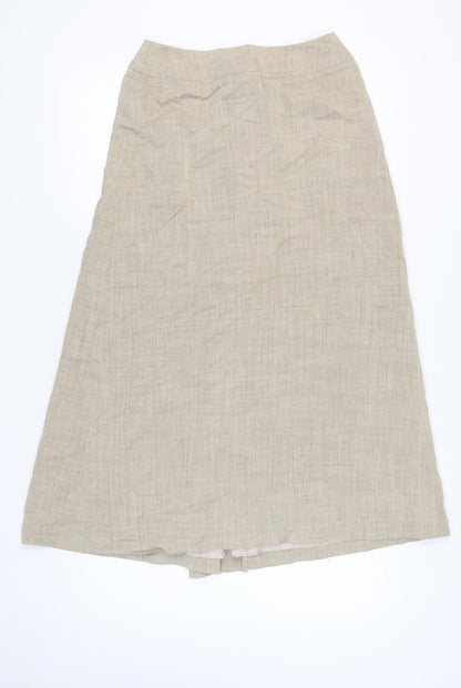 Monsoon Women’s Beige A-Line Midi Skirt Size 12 Linen Blend