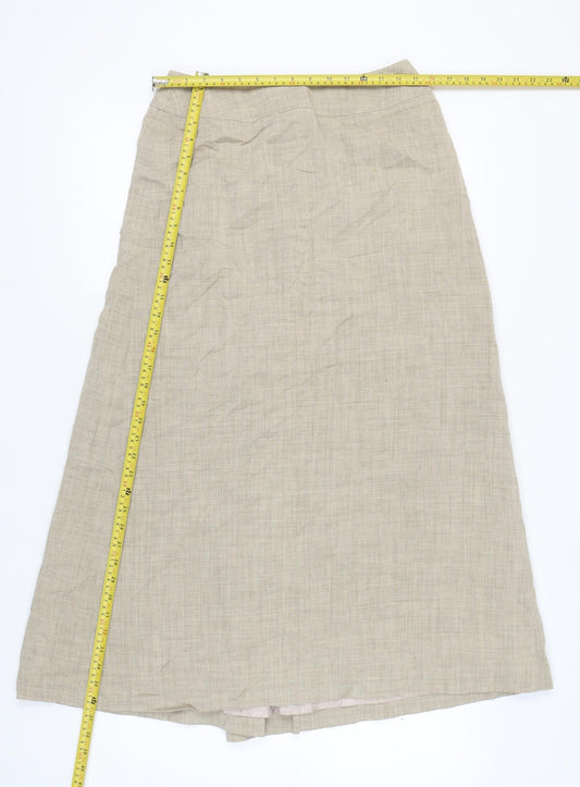 Monsoon Women’s Beige A-Line Midi Skirt Size 12 Linen Blend