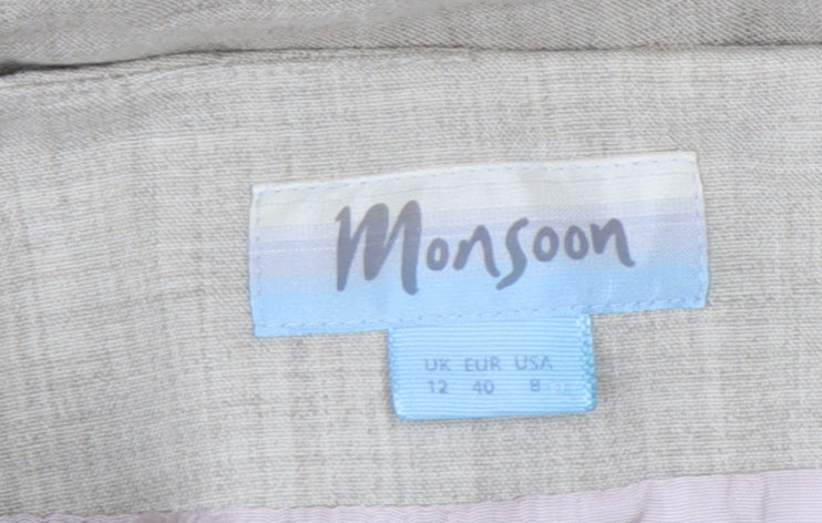 Monsoon Women’s Beige A-Line Midi Skirt Size 12 Linen Blend
