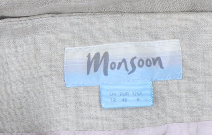 Monsoon Women’s Beige A-Line Midi Skirt Size 12 Linen Blend