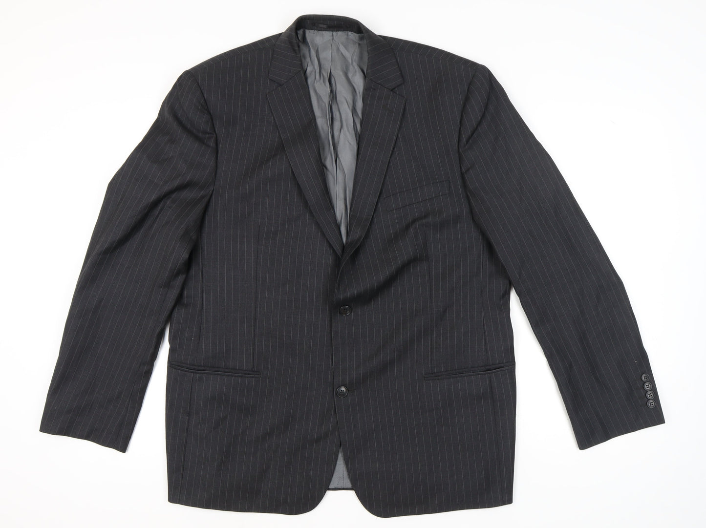 Charlton Gray Men's Grey Pinstripe 46L Wool Blend Blazer Jacket