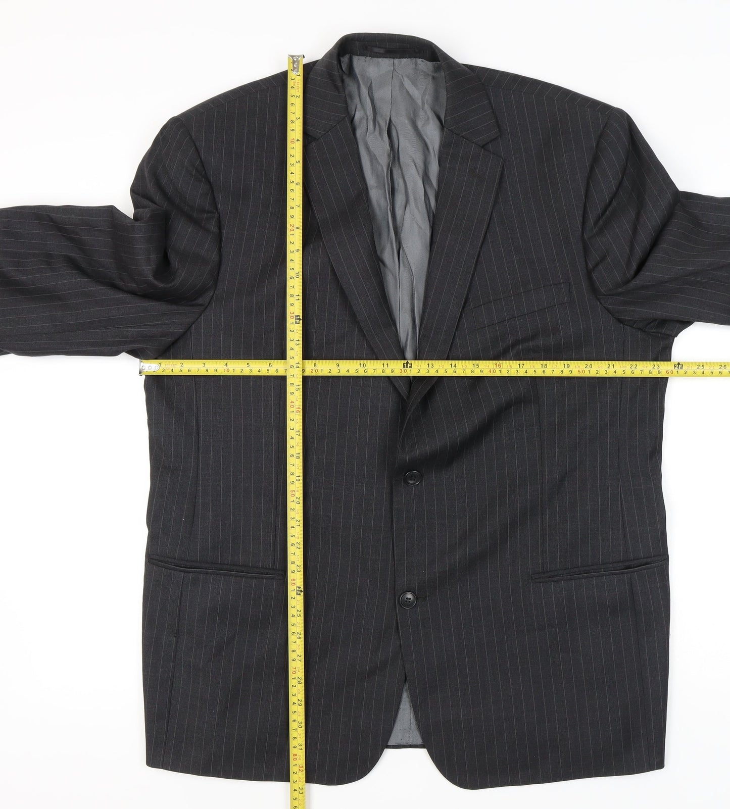 Charlton Gray Men's Grey Pinstripe 46L Wool Blend Blazer Jacket